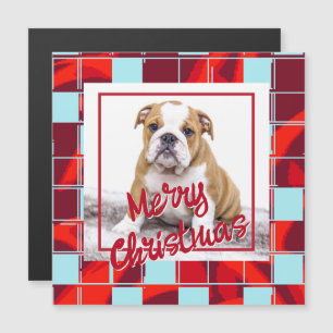 Red Plaid Bulldog Dog Photo Merry Christmas Magnet