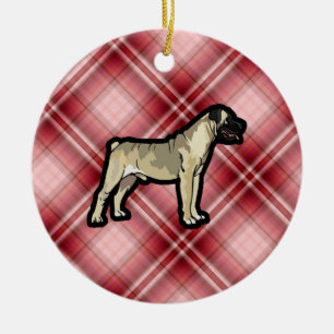 Red Plaid Bullmastiff Ceramic Tree Decoration