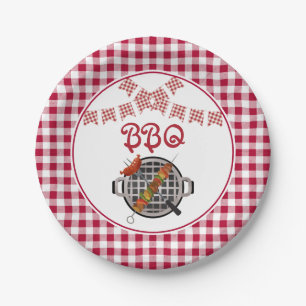 Red Plaid Bunting Banner BBQ Party Paper Plate