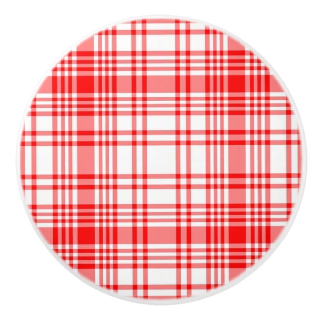 Red Plaid Ceramic Knob (Front)