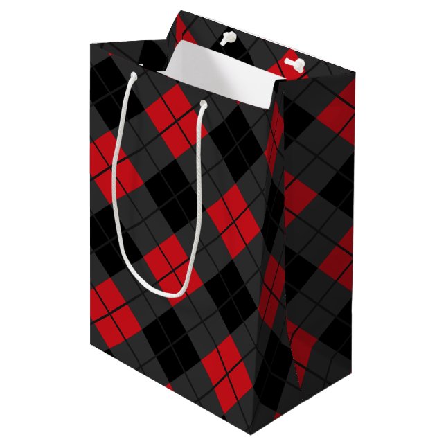 Red Plaid Check Gift Bag (Front Angled)