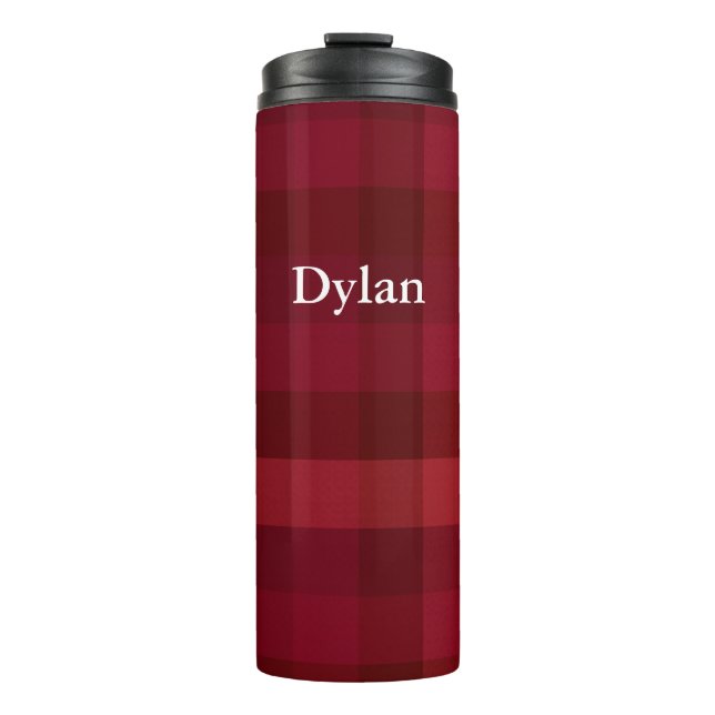 Red Plaid Check Pattern Rustic Personalised Thermal Tumbler (Front)