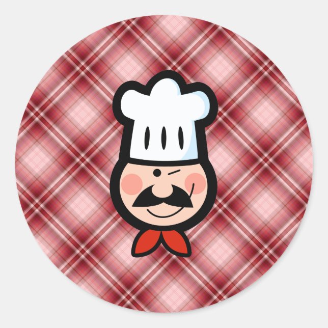 Red Plaid Chef Classic Round Sticker (Front)