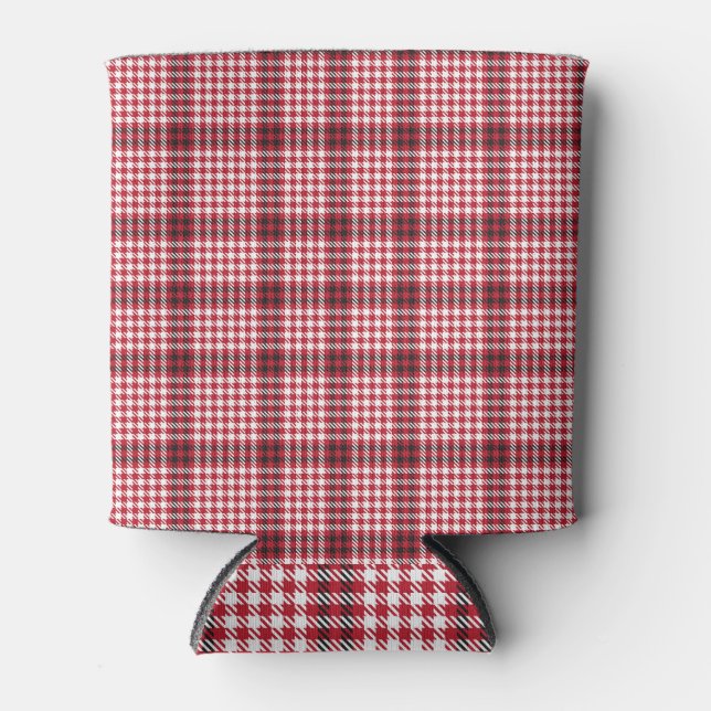 Red Plaid Chequered Tartan Texture Can Cooler (Front)