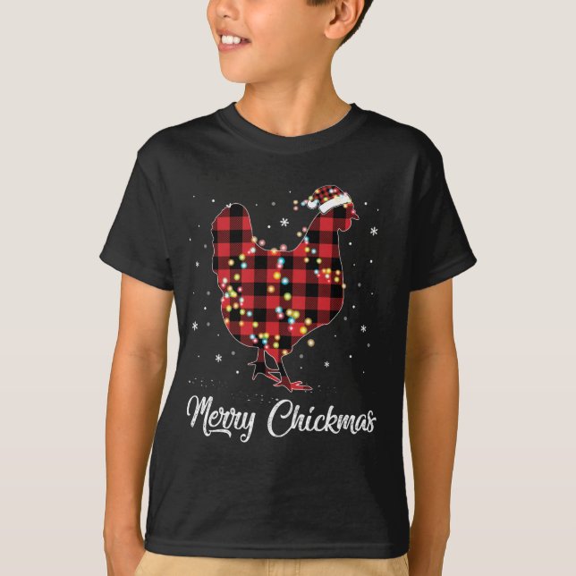 Red Plaid Chicken Merry Chickmas Christmas Pajama  T-Shirt (Front)