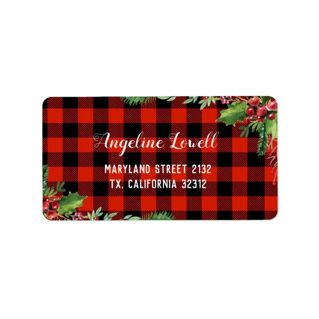 Red Plaid Christmas Address Label (Front)
