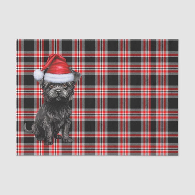 Red Plaid Christmas Affenpinscher Dog Holiday Tissue Paper (Front)
