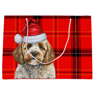 Red Plaid Christmas Cockapoo Dog Holiday Large Gift Bag