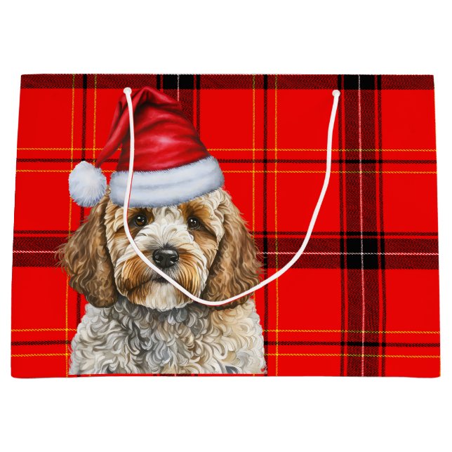 Red Plaid Christmas Cockapoo Dog Holiday Large Gift Bag (Front)