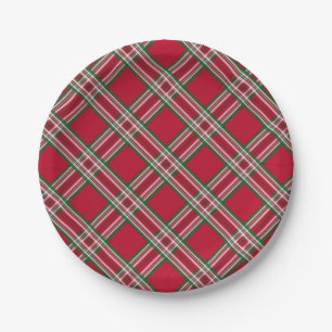 Red Plaid  Christmas Dinner Party Paper Plates