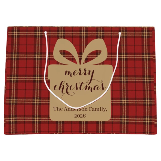 Red Plaid Christmas Festive Pattern -  Large Gift Bag (Front)