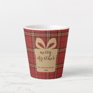 Red Plaid Christmas Festive Pattern -  Latte Mug