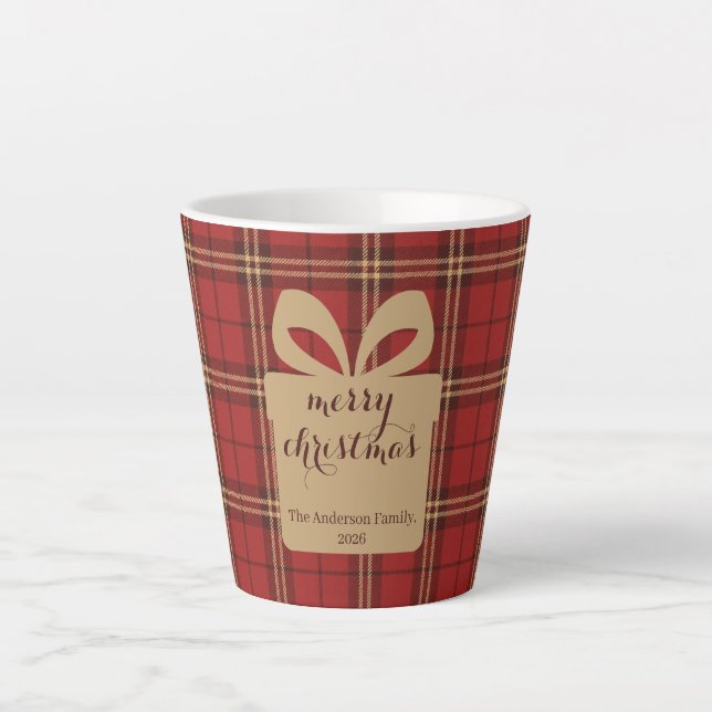 Red Plaid Christmas Festive Pattern -  Latte Mug (Front)