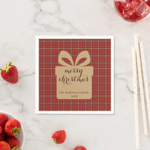 Red Plaid Christmas Festive Pattern -  Napkin
