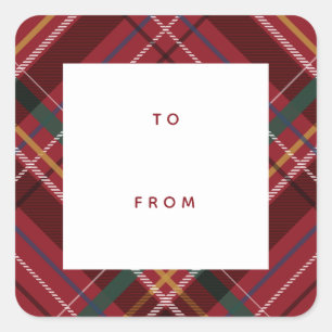 Red plaid Christmas gift to from holiday Square Sticker