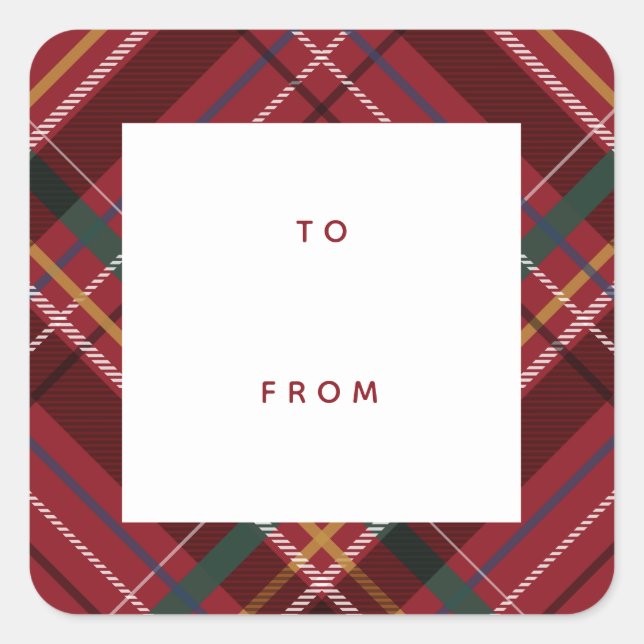 Red plaid Christmas gift to from holiday Square Sticker (Front)