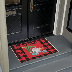 Red Plaid Christmas Gnome Doormat
