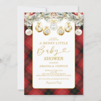 Red Plaid Christmas Gold Ornaments Baby Shower