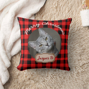 Red Plaid christmas holiday For Pets cat Photo  Cushion
