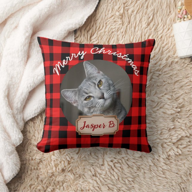 Red Plaid christmas holiday For Pets cat Photo  Cushion (Blanket)