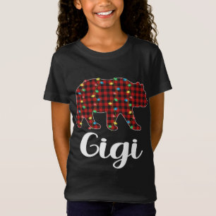 Red Plaid Christmas Lights Gigi Bear Xmas Pajama T-Shirt