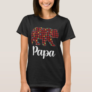 Red Plaid Christmas Lights Papa Bear Xmas Pajama T-Shirt