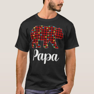 Red Plaid Christmas Lights Papa Bear Xmas Pajama T-Shirt
