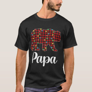 Red Plaid Christmas Lights Papa Bear Xmas Pajama T-Shirt