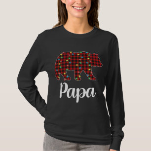 Red Plaid Christmas Lights Papa Bear Xmas Pajama T-Shirt