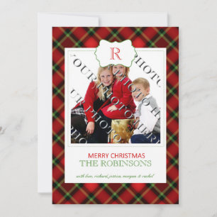 Red Plaid Christmas Monogram Photo Card