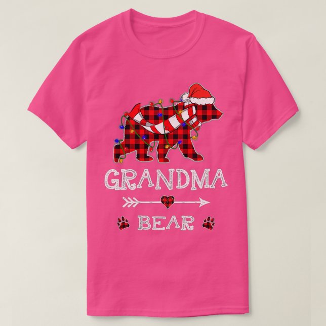 Red Plaid Christmas Pajama Family Grandma Bear Chr T-Shirt (Design Front)