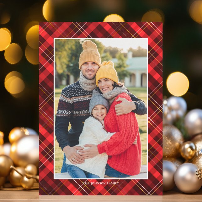 Red Plaid Christmas Photo Beautiful Classic Holiday Card (Creator Uploaded)