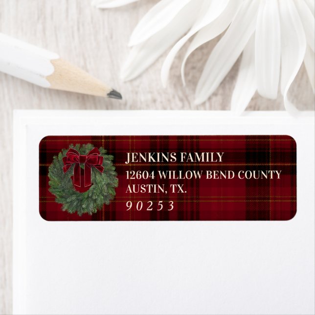 Red Plaid Christmas Return Address (Insitu)