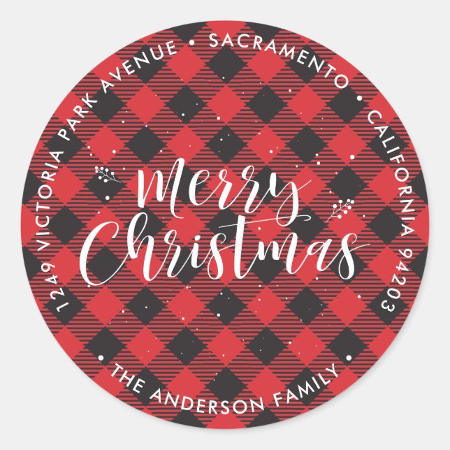 Red Plaid Christmas Return Address Labels (Front)