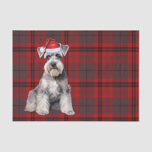 Red Plaid Christmas Schnauzer Dog Holiday Tissue Paper (Front)