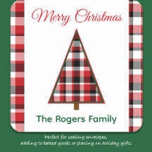 Red Plaid Christmas Tree Christmas Stickers