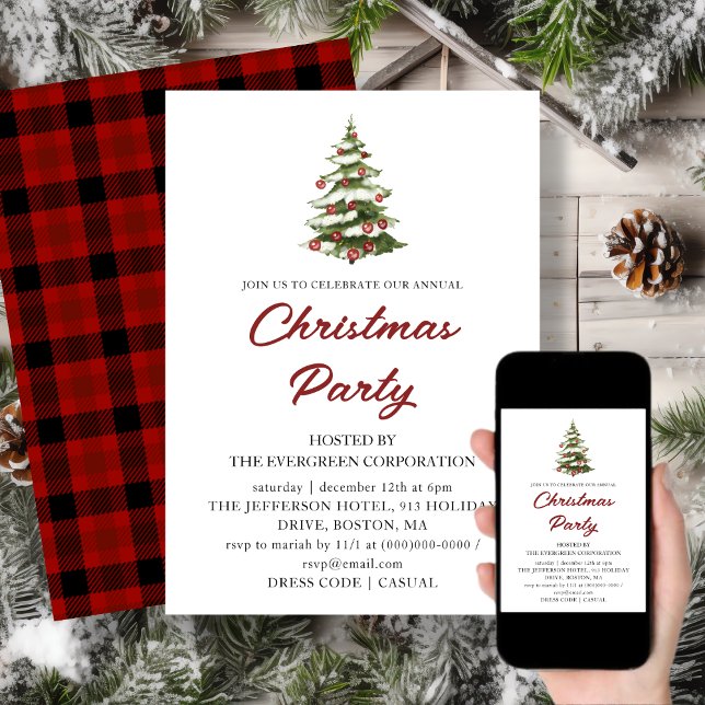 Red Plaid | Christmas Tree | Holiday Invitation (Creator Uploaded)