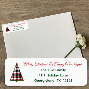 Red Plaid Christmas Tree Return Address Label