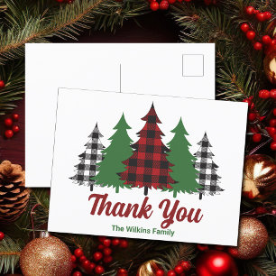 Red Plaid Christmas Trees Personalised Thank You Postcard