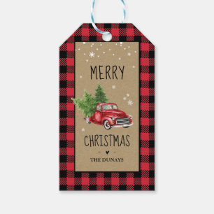 Red Plaid Christmas Truck Tag