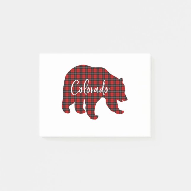 Red Plaid Colorado Bear Matching Pajama Post-it Notes (Front)