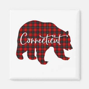Red Plaid Connecticut Bear Matching Pajama Magnet