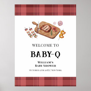 Red Plaid Country Baby Q Baby Shower Welcome Poster
