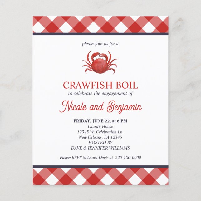 RED Plaid Crawfish Boil Seafood  Engagement Party (Front)