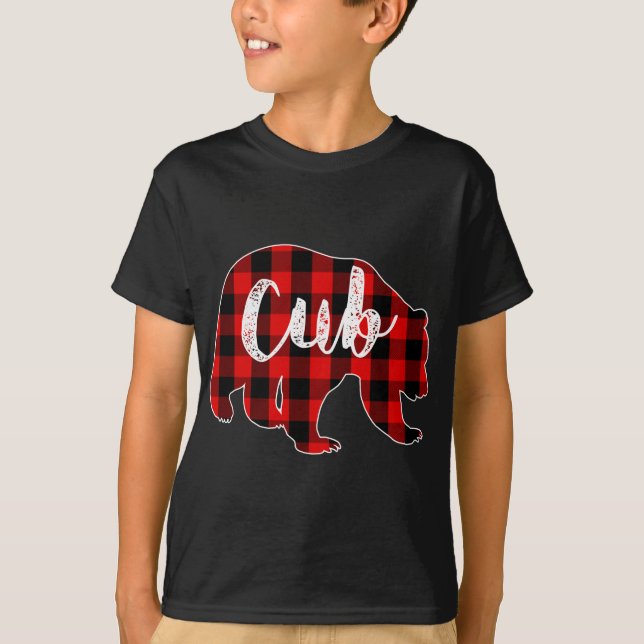 Red Plaid Cub Bear Matching Family Buffalo Christm T-Shirt (Front)