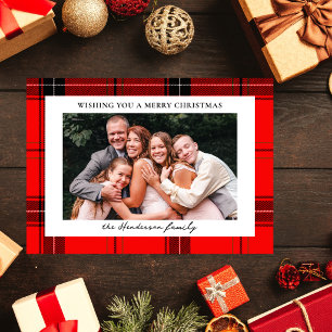 Red Plaid Custom Horizontal Photo Christmas Holiday Postcard