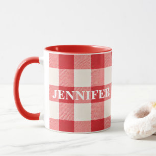 Red Plaid Custom Name Mug