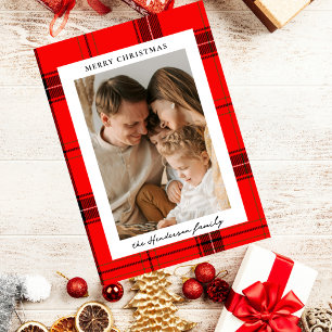Red Plaid Custom Vertical Photo Christmas Holiday Postcard