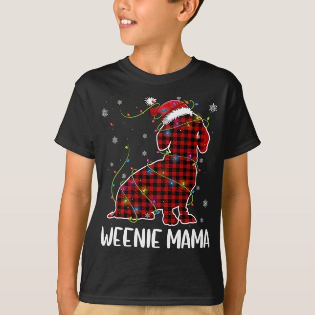 Red Plaid Dachshund Mama Wiener Christmas Pyjamas  T-Shirt (Front)