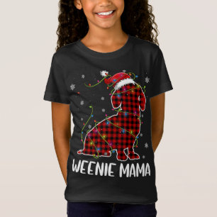 Red Plaid Dachshund Mama Wiener Christmas Pyjamas  T-Shirt